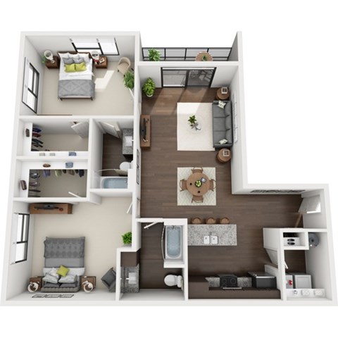 Floor plan for 2 beds, 2 baths, 1212 sqft